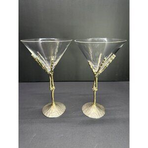 Stemmed Metal Skeleton Hand Martini Glasses 8" Tall Halloween Spirits Set of 2